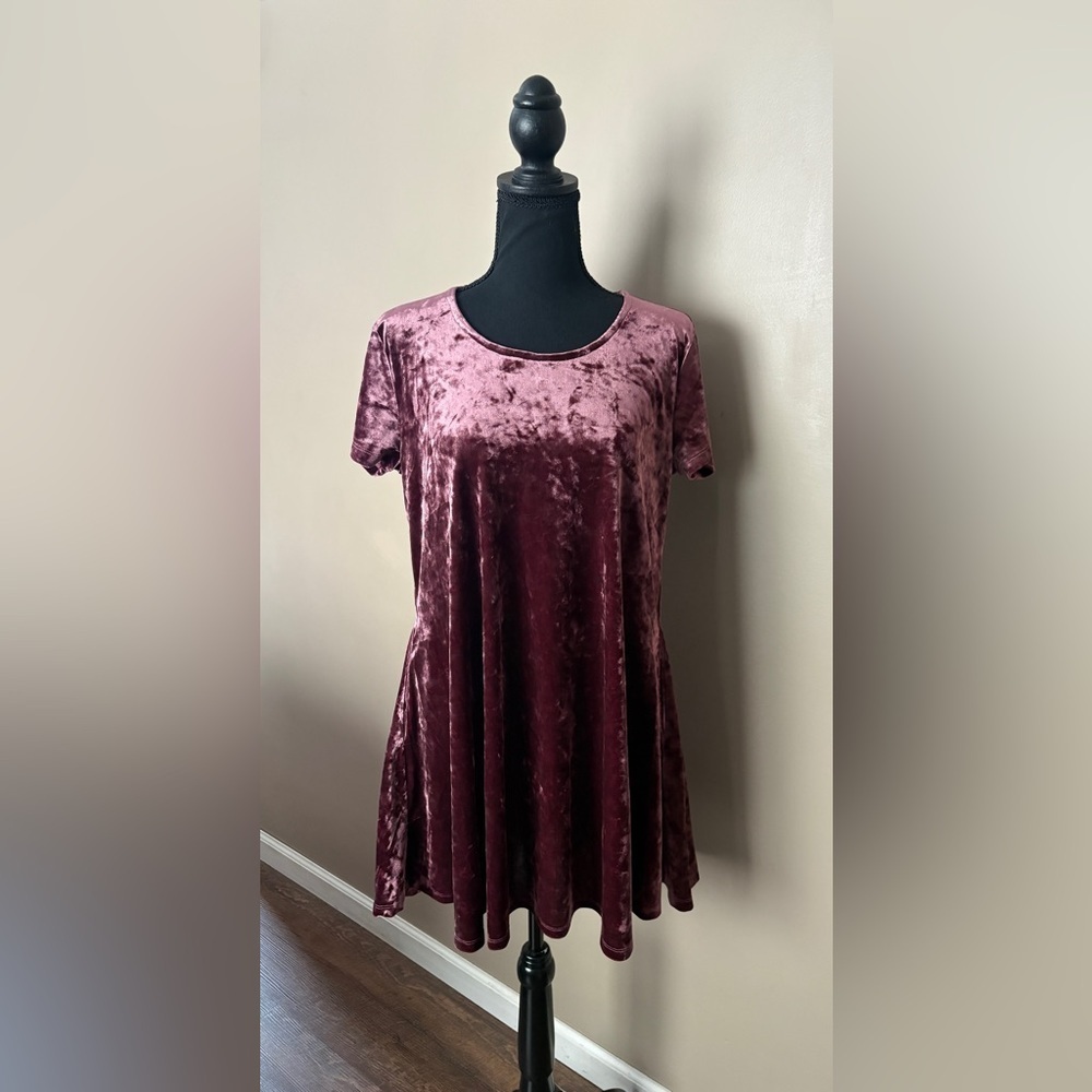 Vintage Y2K crushed velvet swing dress mauve 90s grunge fairy whimsygoth M EUC - Picture 3 of 16